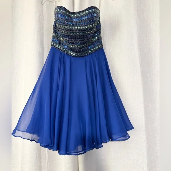 dark blue rhinestone dress Navy Blue Rhinestone Formal Mini Dress Small main image 1